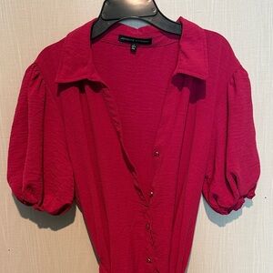 Adrienne Vittadini Women's Magenta Puff-Sleeve Button Front Blouse
